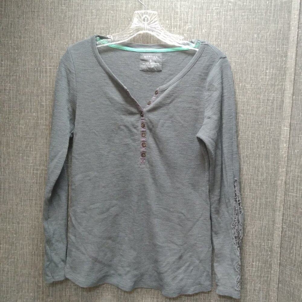 SONOMA Waffle Knit Thermal Long Sleeve Top Gray SZ S